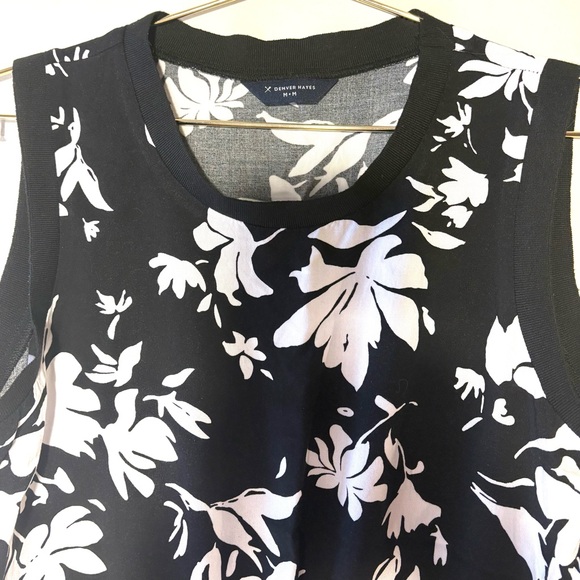 Denver Hayes Black and White Floral Midi Dress, Sz M, drawstring plus pockets - Picture 5 of 12